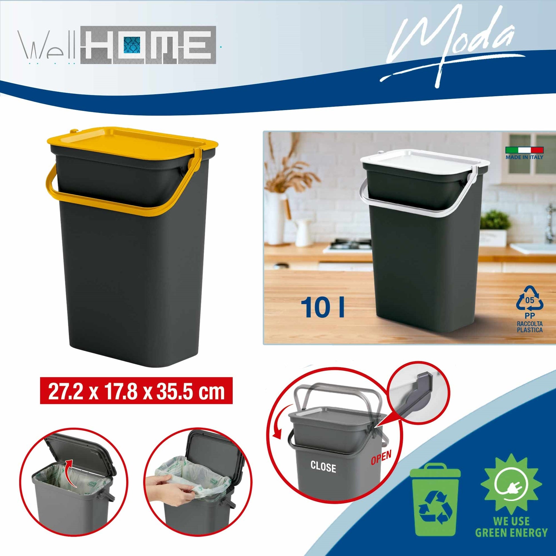 Set De 2 Papeleras moda 10l Con Asa Ámbar Y Negro_1