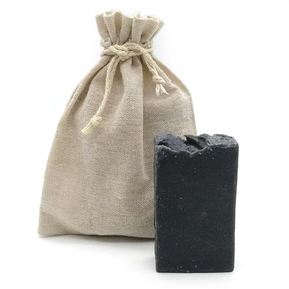 Jabón Natural Carbón Activo 90g En Bolsa Regalo De Yute. Elimina Espinillas Y Puntos Negros. Desintoxicante - Piel Grasa_1