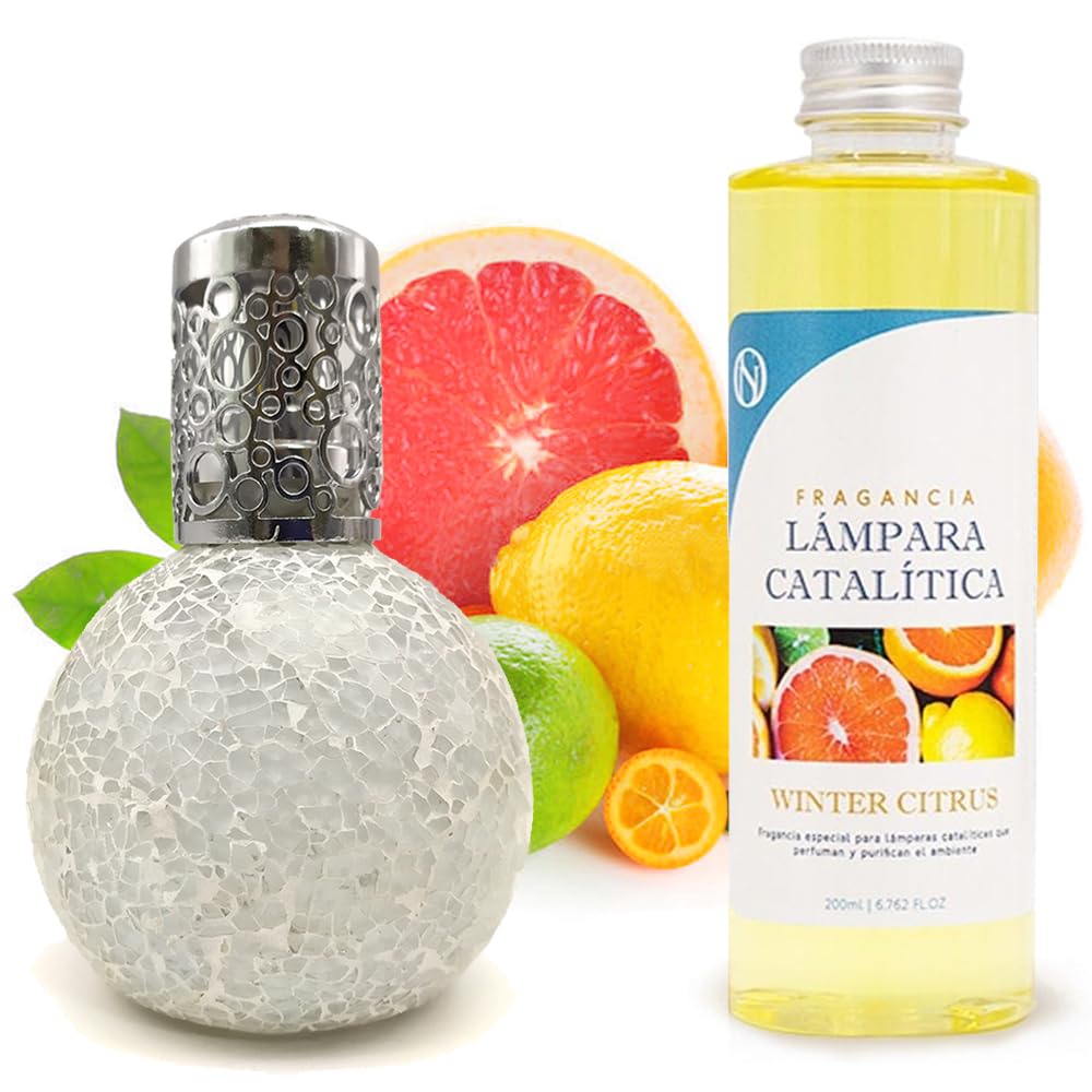 Lámpara Catalítica Mosaico Blanco + Aroma Winter Citrus 500ml - Elimina Malos Olores, Impurezas Y Perfuma_0