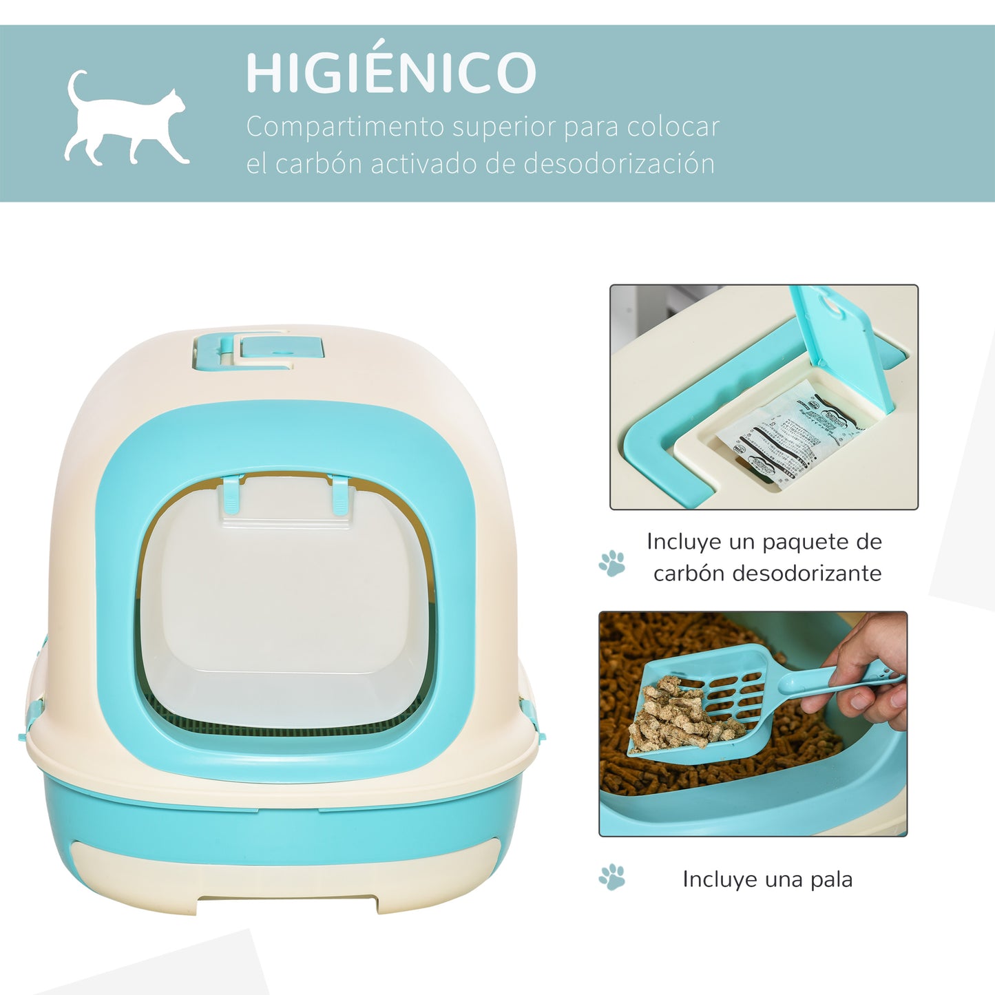 Pawhut Arenero Para Gatos Con Doble Fondo Pala Y Filtro De Carbón Activo Beige Y_5