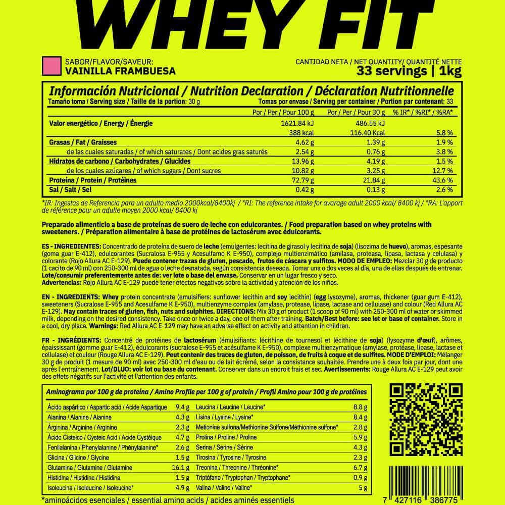 Whey Fit - 1kg - Vainilla Frambuesa - Aumenta La Masa Muscular - Masmusculo_4