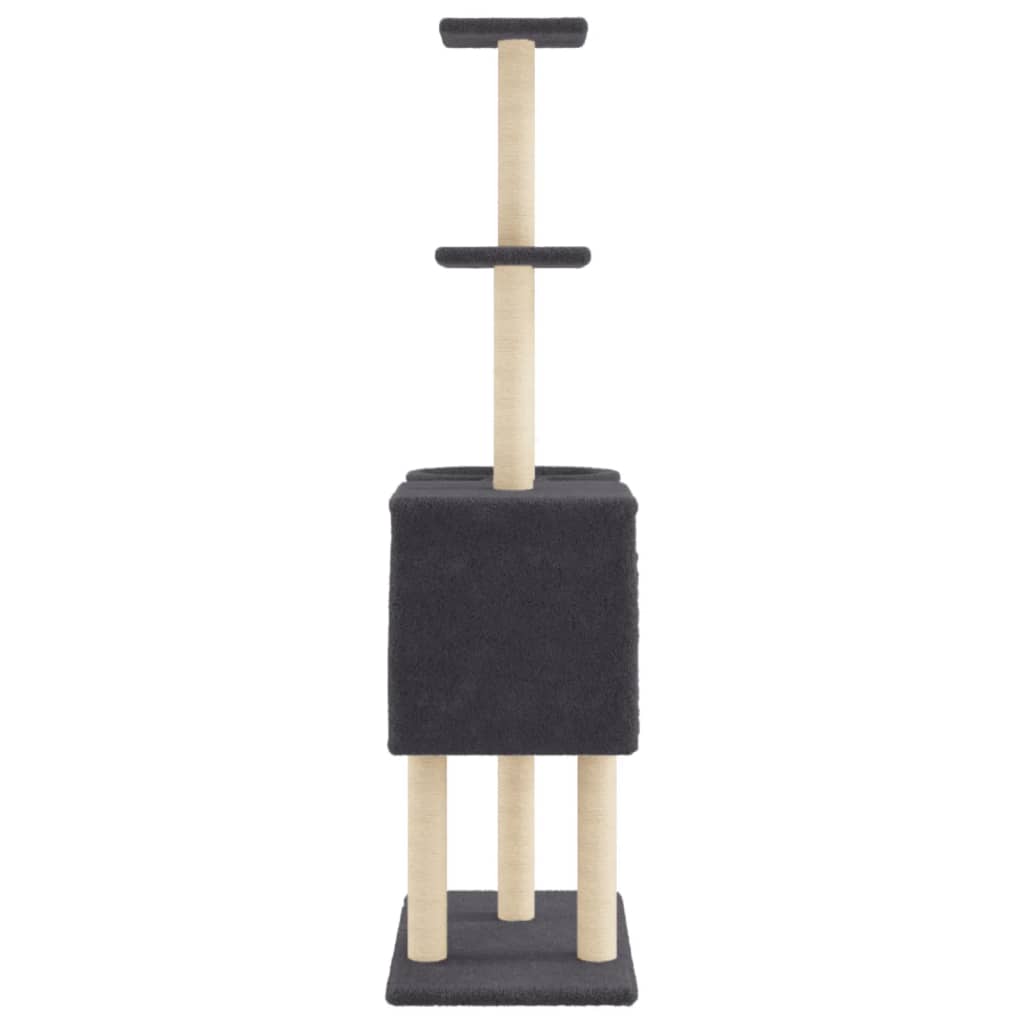 Rascador Para Gatos Con Postes De Sisal Gris Oscuro 145 Cm_4