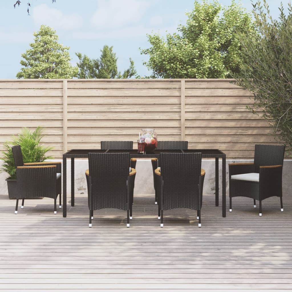 Vidaxl Set De Comedor De Jardín 7 Pzas Y Cojines Ratán Sintético Negro_1