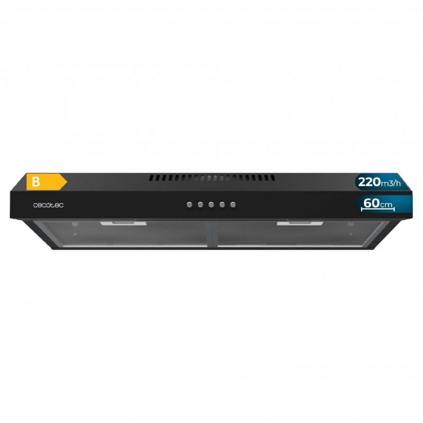 Campana Extractora De 60cm De Ancho Bolero Flux Cm 602200 Black B. Potencia Succión 220m3/h, Motor 70w, Bajo Consumo, Control Mecánico, 3 Niveles De_0