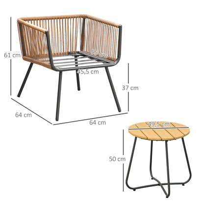 Outsunny Conjunto De Muebles De Jardín De Ratán Con 1 Mesa De Centro 2 Sillones_2