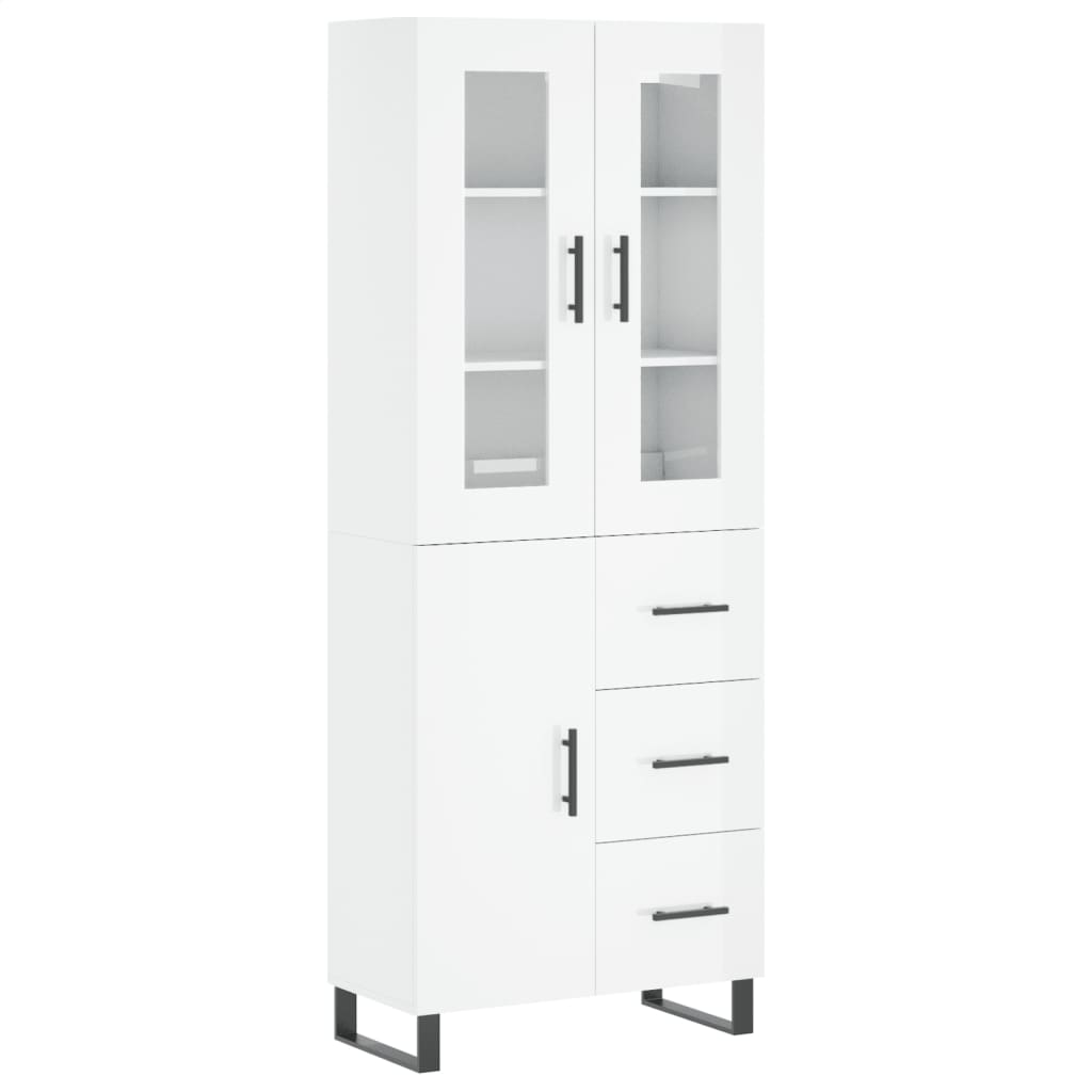 Aparador Alto Madera Contrachapada Blanco Brillo 69,5x34x180 Cm_1