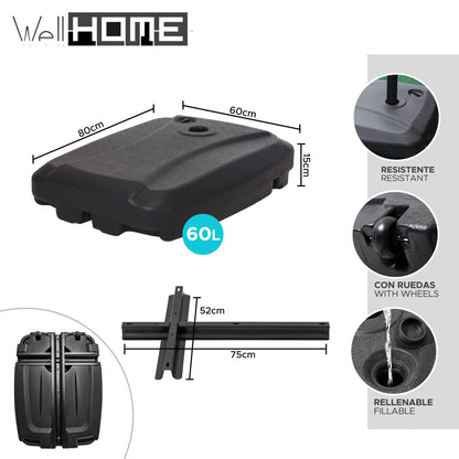 Well Home - Base De Sombrilla Resistente Con Cruz Metálica Negra 60l_1