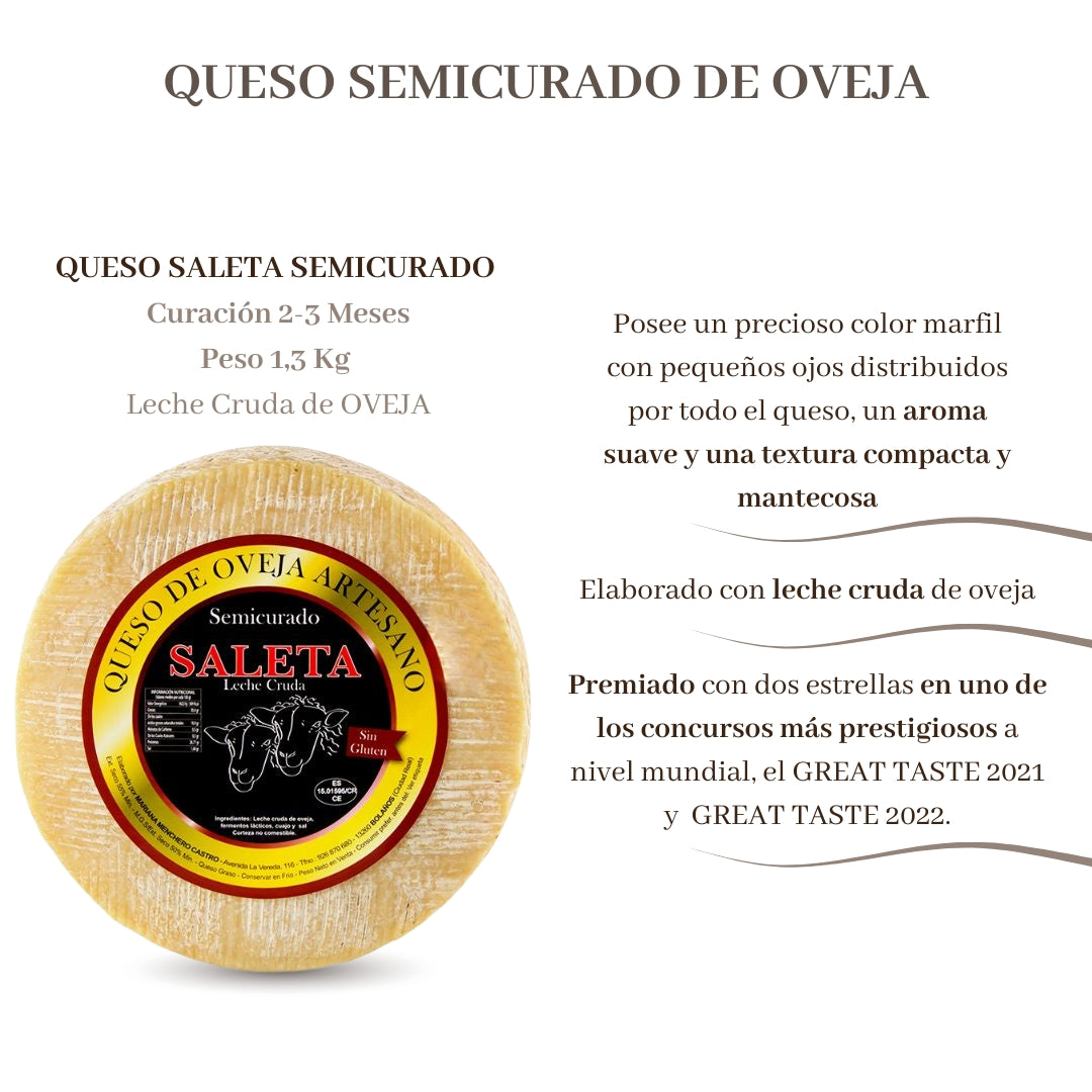 Saleta® Queso Semicurado Entero De Oveja Con Caja Gourmet (1,3 Kg) | Elaboración Artesana Quesos De La Mancha_1