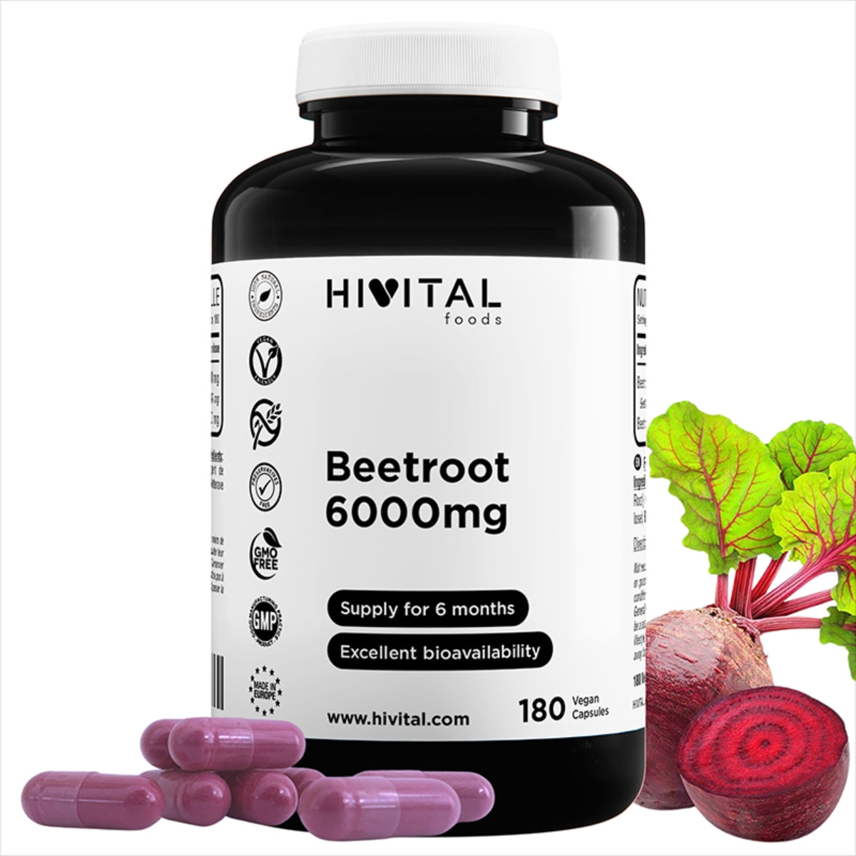 Beterraba 6000 mg Hivital 180 cápsulas vegan