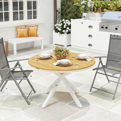 Outsunny Mesa De Jardín Redonda Ø118x74 Cm Con Estructura De Aluminio Teca_4