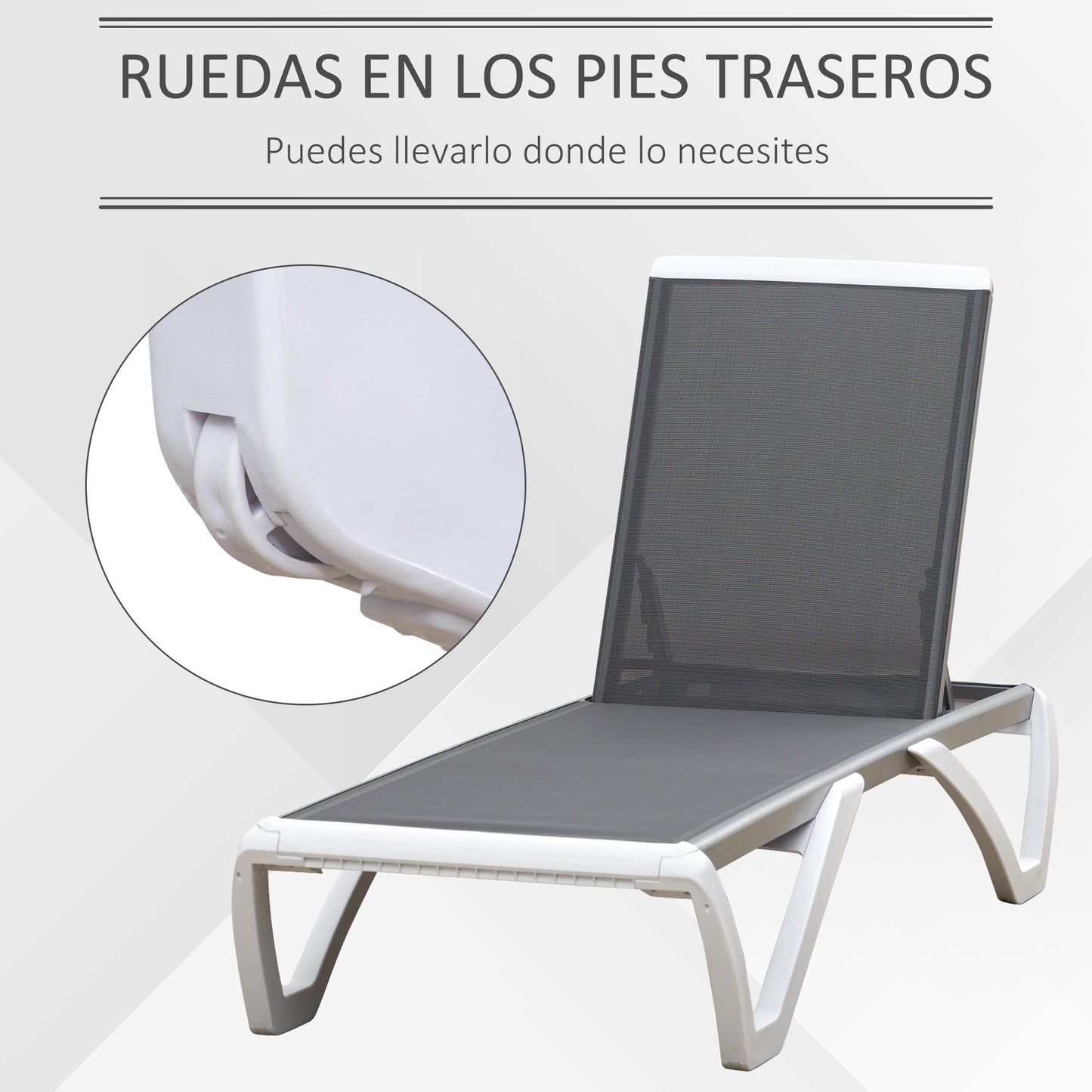 Outsunny Tumbona Reclinable Con Ruedas Y Respaldo Ajustable En 5 Niveles_5