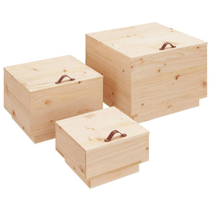Cajas De Almacenaje Con Tapa 3 Piezas Madera Maciza Pino_1