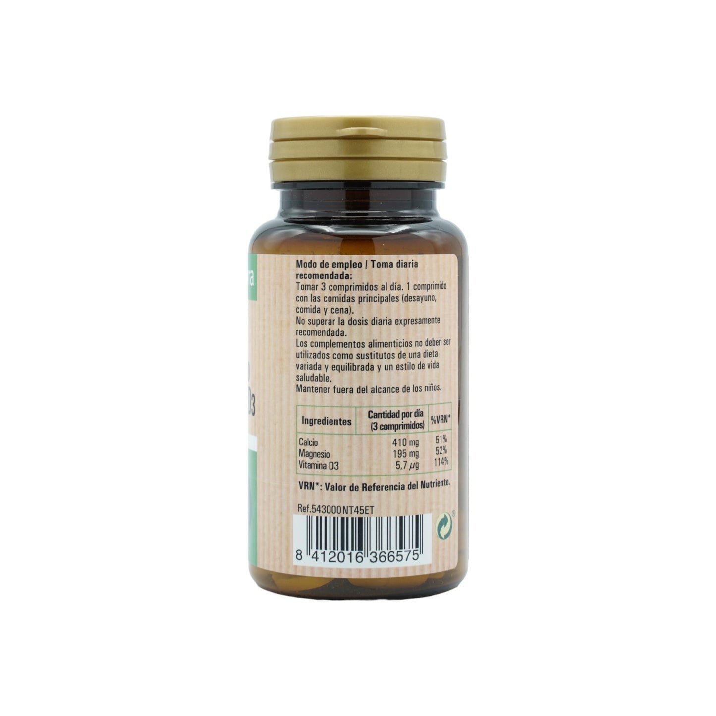 Cálcio + Magnésio + Vitamina D3, 45 comprimidos. NaturTierra