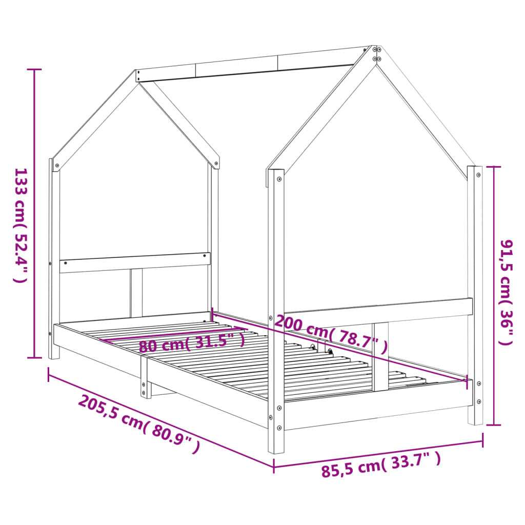 Vidaxl Estructura De Cama Para Niños Madera De Pino Negro 80x200 Cm_2