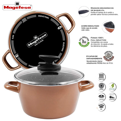 Magefesa Copper Olla 20 Con Tapa De Vidrio, Acero Esmaltado Vitrificado, En Cobre, Inducción Y Lavavajillas_3
