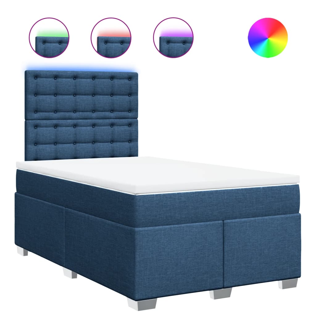 Cama Box Spring Con Colchón Tela Azul 120x200 Cm / Vetonek_1