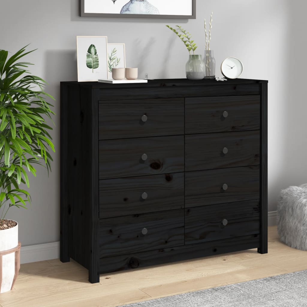 Armario Auxiliar Madera Maciza De Pino Negro 100x40x90 Cm / Vetonek_2