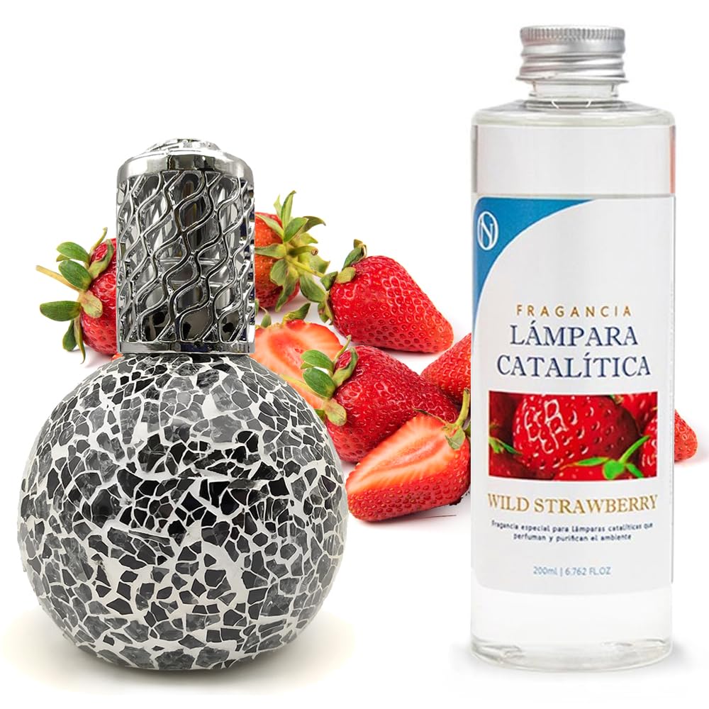 Lámpara Catalítica Mosaico Negro + Fragancia Wild Strawberry 500ml - Elimina Malos Olores, Impurezas Y Perfuma_0