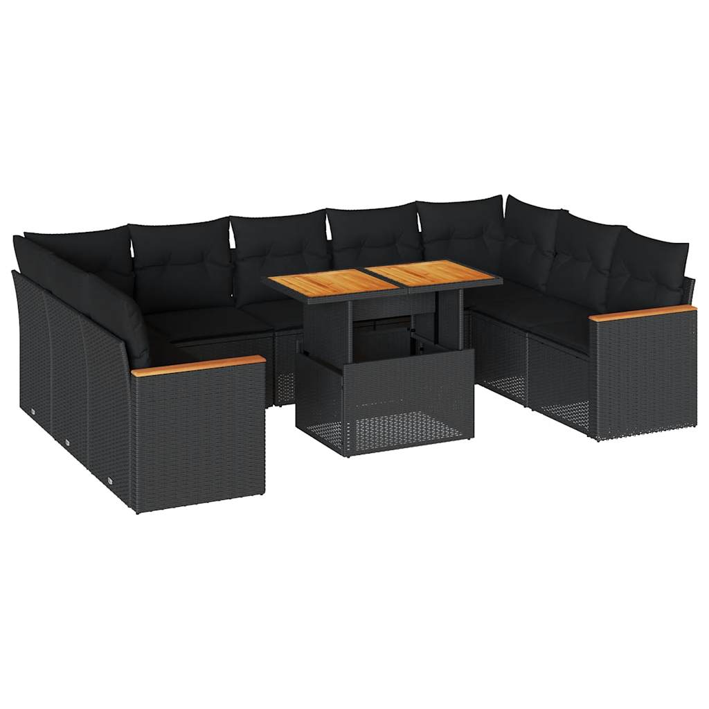 Set Sofás Jardín Y Cojines 10 Pzas Ratán Sintético Acacia Negro / Vetonek_1