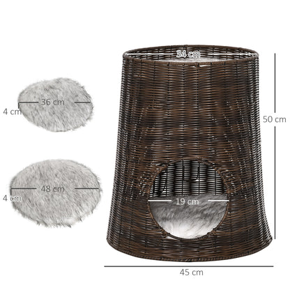 Pawhut Cesta De Ratán Para Gatos De 2 Niveles Con Cojines Lavables Ø45x50 Cm_2