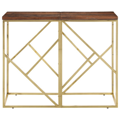 Mesa Consola Acero Inoxidable Madera Maciza Traviesa Dorado_0