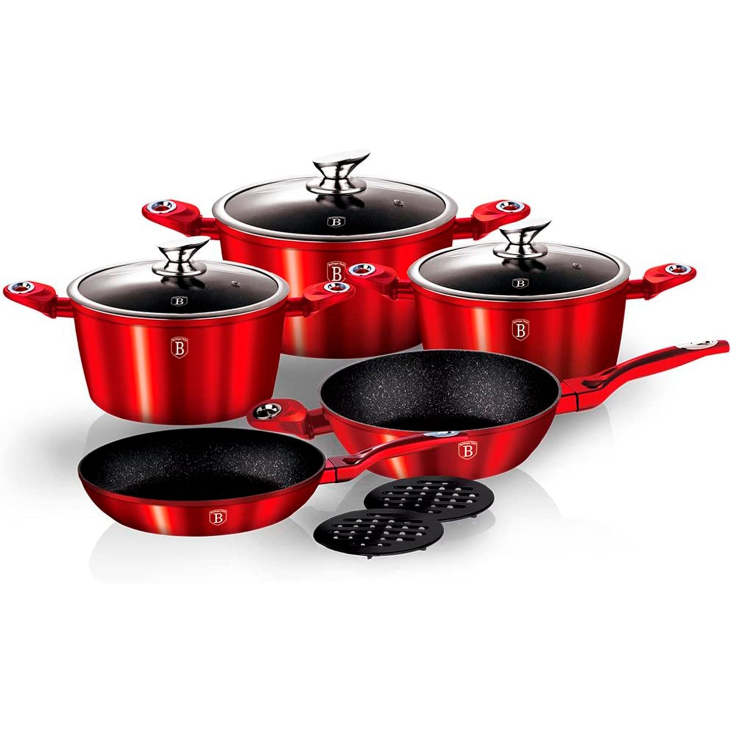 Batería Cocina Inducción 10 Piezas, Antiadherente Mármol Sin Pfoa, Aluminio, Cazuelas Sartenes Berlinger Haus Burgundy Rojo_3