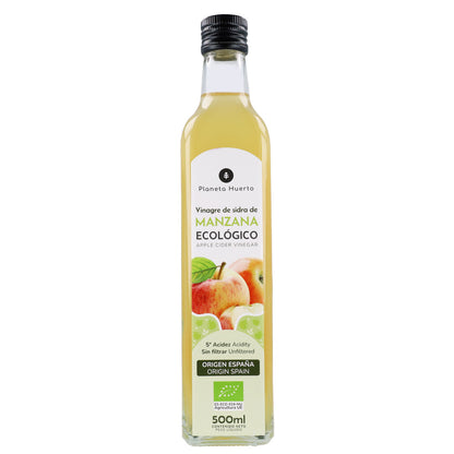 Embalagem de 3 vinagres de maçã não filtrados da Planeta Huerto, 500 ml.