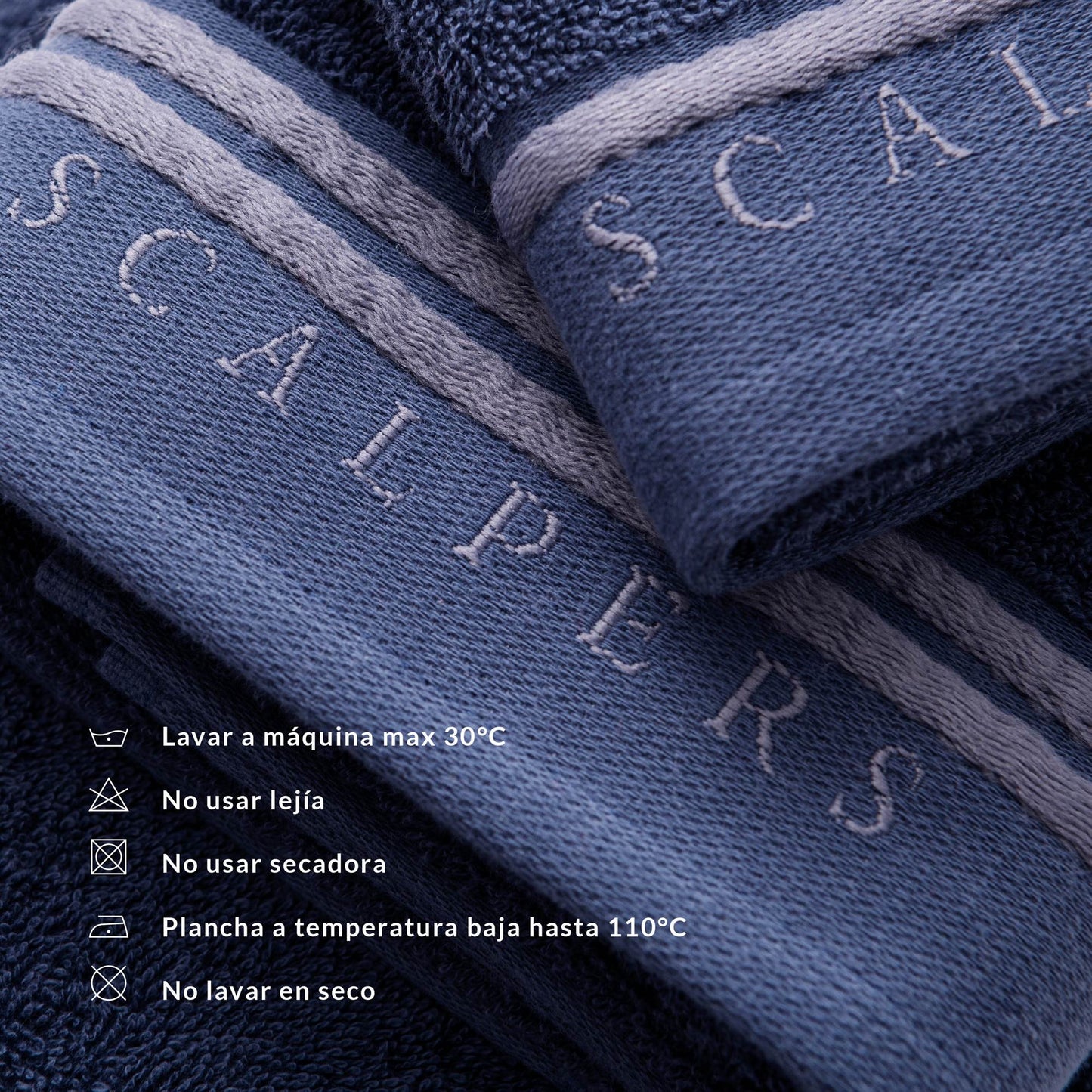 Set Toallas Baño (tocador 30x50cm + Manos 50x90cm + Baño 70x140cm) En Algodón Azul Con Gris Scalpers Home_3