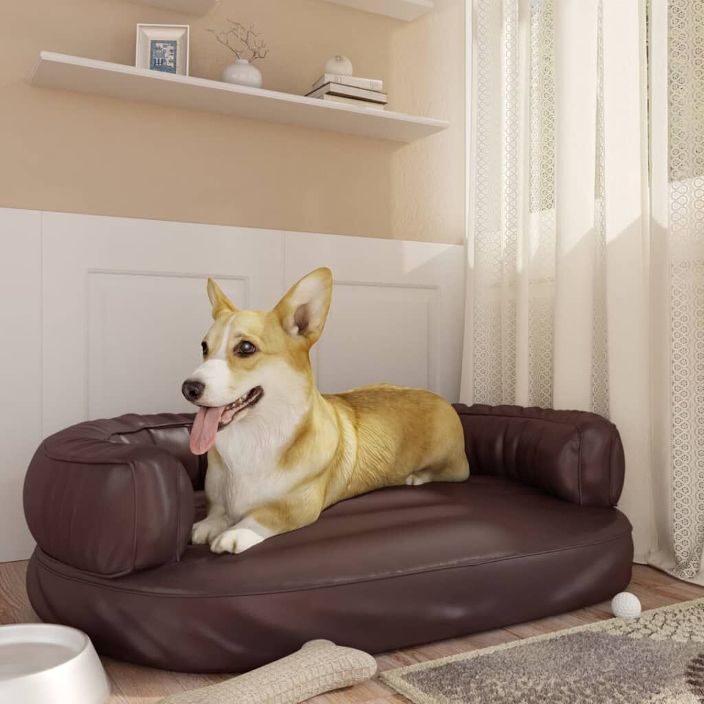 Vidaxl Cama Para Perros De Espuma Cuero Sintético Marrón 88x65 Cm_1