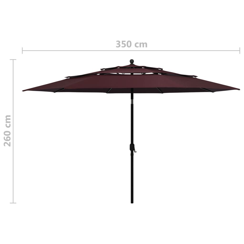 Vidaxl Sombrilla Jardín 3 Niveles Con Palo De Aluminio Burdeos 3,5 M_2