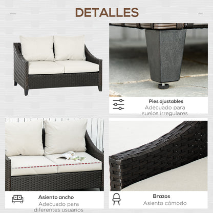 Outsunny Sofá De Ratán 2 Plazas Jardín Con Cojines Acolchados 132x70x74cm Marrón_5