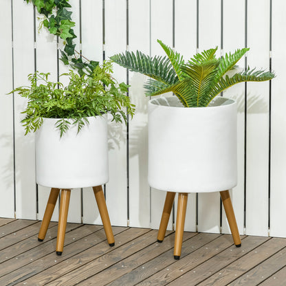 Outsunny Conjunto De 2 Macetas Para Plantas Magnesia Ø31x55 Cm Ø26x47 Cm Blanco_1