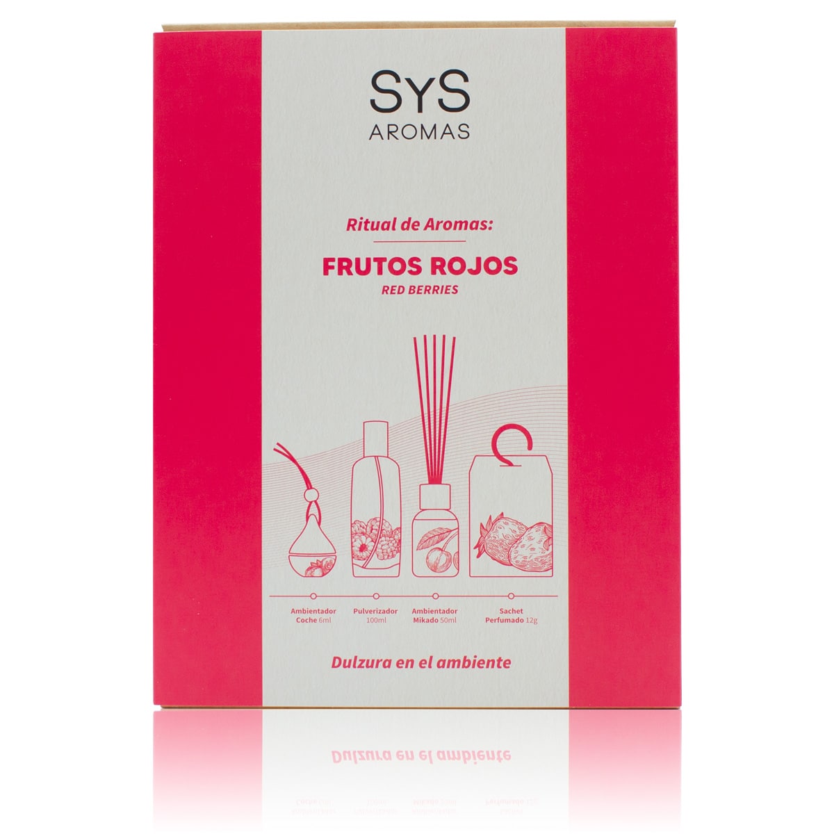 Pack Frutos Rojos SYS Aromas | Mikado 50ml + Spray 100ml + Coche 6ml + Sachet |  Afrutado y Dulce | Hecho en España_1