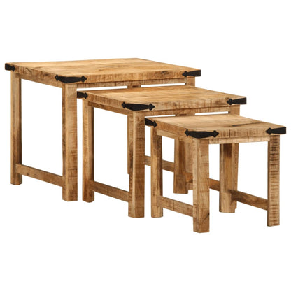 Mesas Apilables 3 Piezas Madera Maciza De Mango Rugosa_1