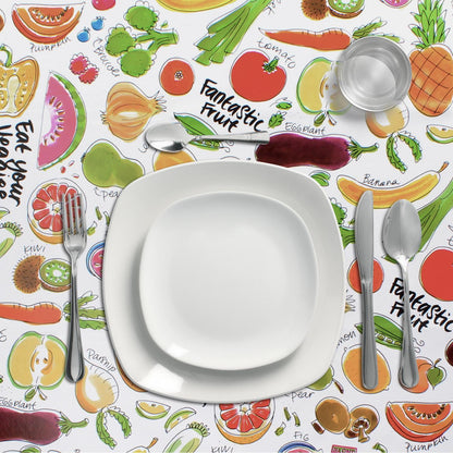 Mantel Hule Redondo Frutas Fantasia Impermeable Antimanchas Pvc Ø 140 Cm. Uso Interior Y Exterior