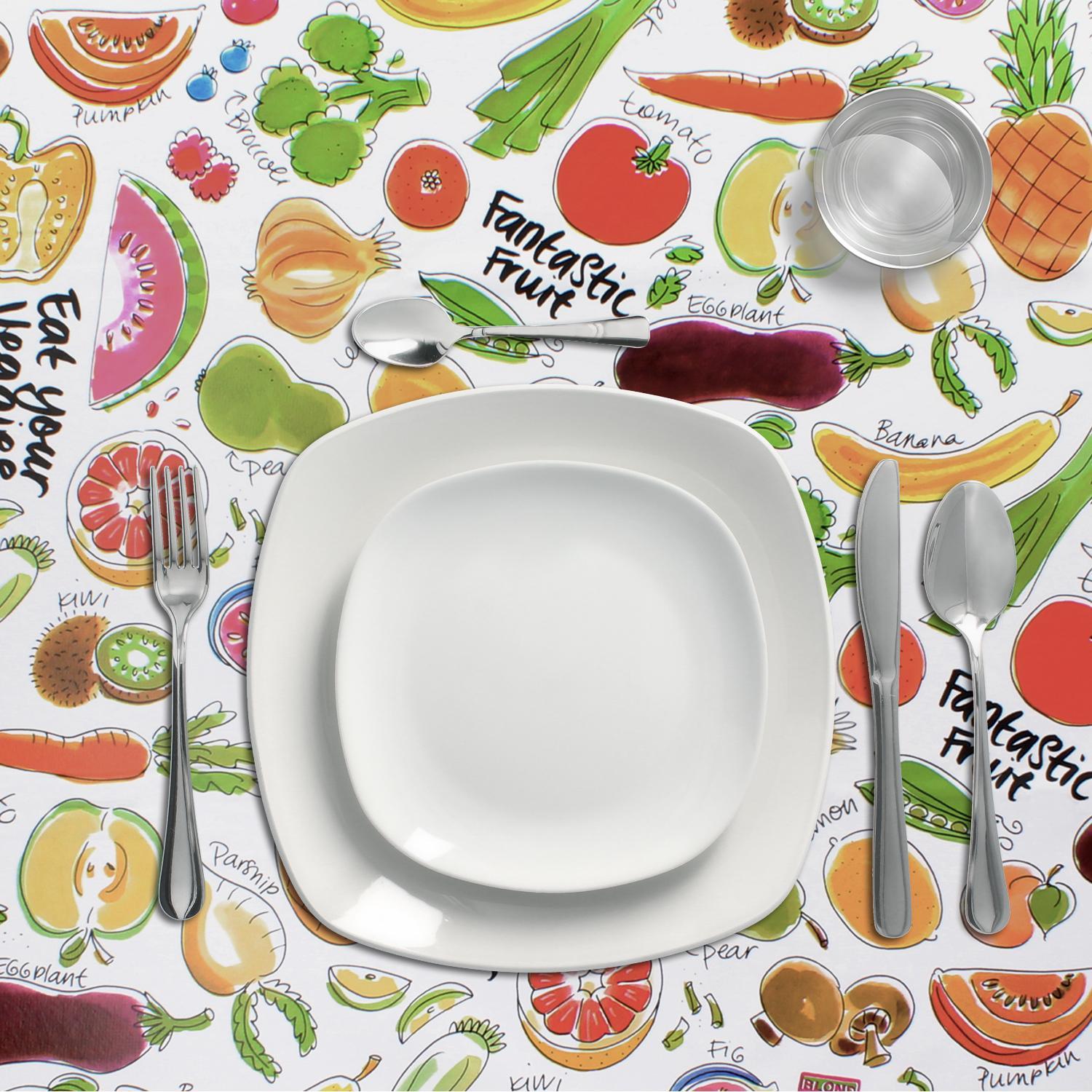 Mantel Hule Rectangular Frutas Fantasia Impermeable Antimanchas Pvc 140x250 Cm.  Recortable Uso Interior Y Exterior