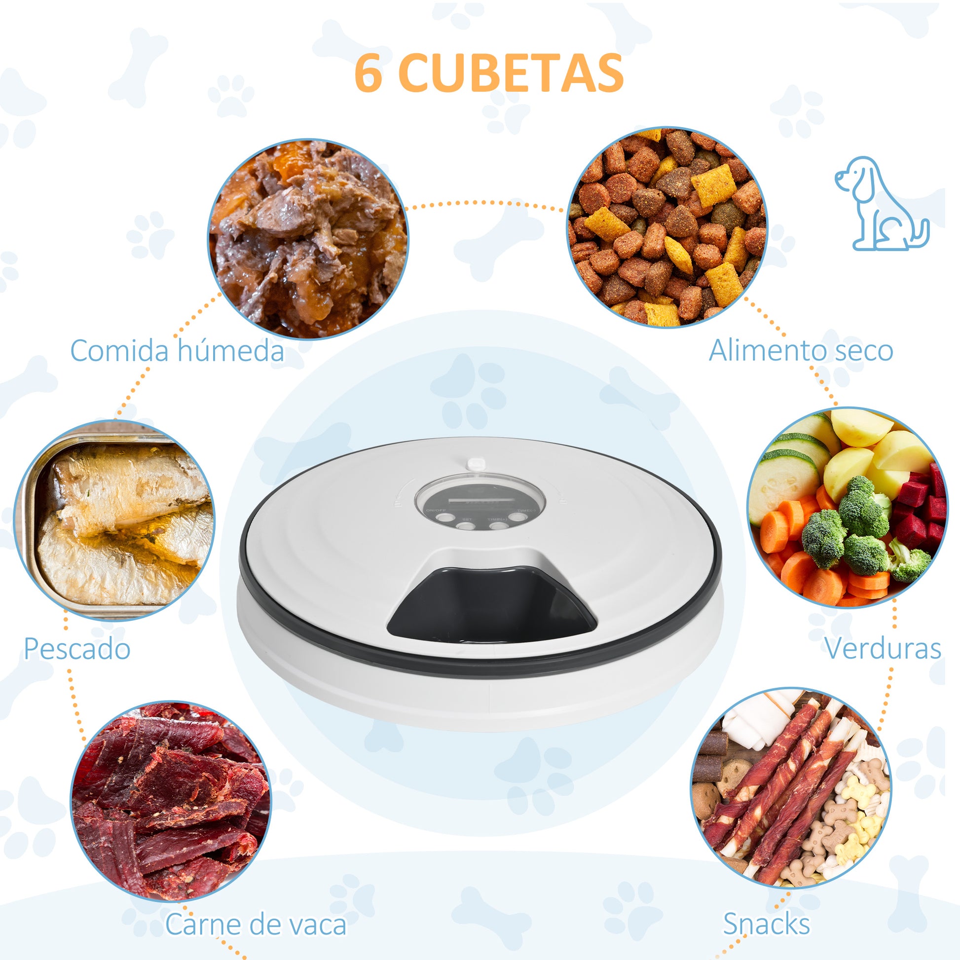 Pawhut Alimentador Automático Para Gatos Perros Temporizador Ø30,5x7,2 Cm Blanco_5
