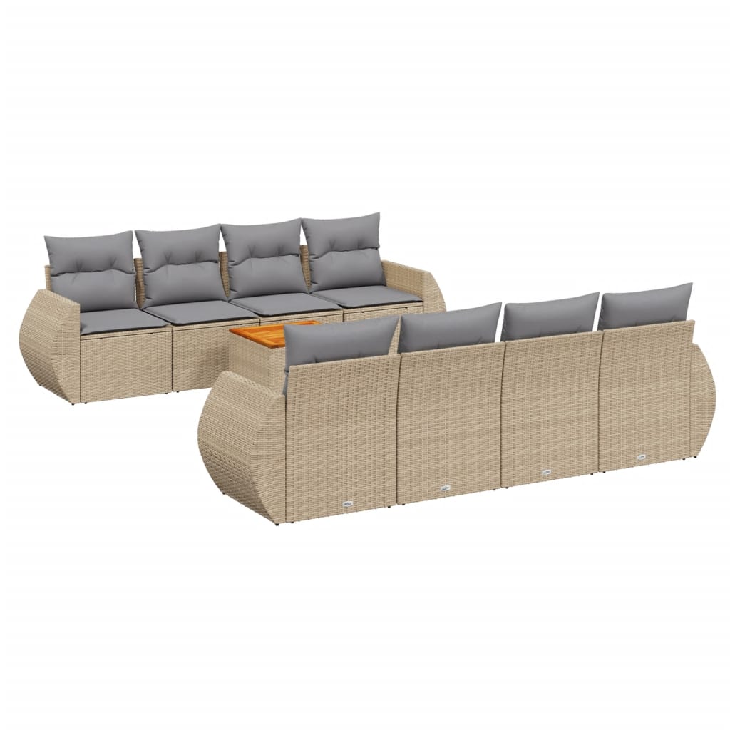 Set De Sofás De Jardín 9 Pzas Con Cojines Ratán Sintético Beige / Vetonek_1