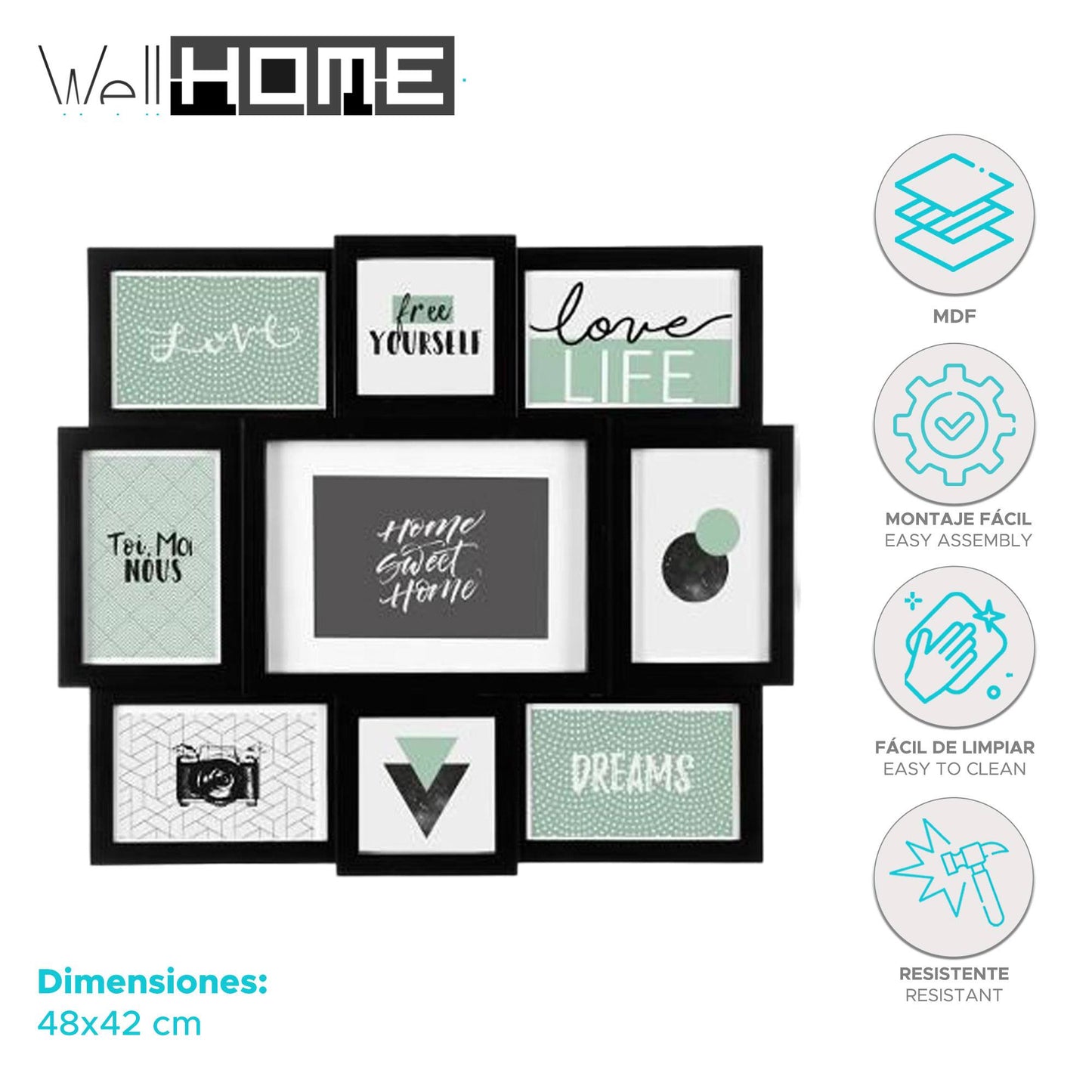 Well Home Marco Decorativo Para Pared - 9 Fotos Color Negro_1