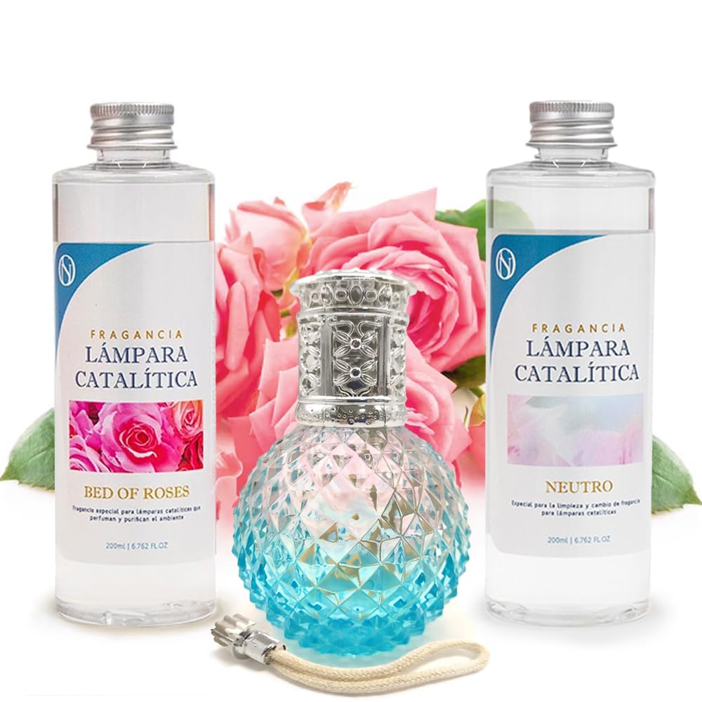 Pack Ahorro Lámpara Catalítica Blue Diamonds + Fragancia Bed Of Roses 500ml + Limpiador Neutro 200ml + Mecha De Repuesto_0