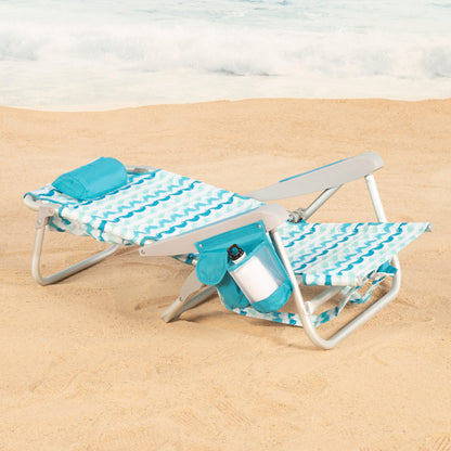 Aktive Pack 2 Sillas Plegable Playa 66x65x72,5 Cm 5 Posiciones Olas Con Bolsillo Lateral Y Cojín_2