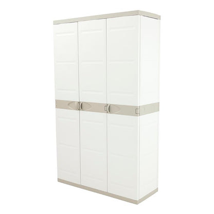 Roupeiro 3 portas com armário vassoura 105 cm Titânio Plastiken Bege