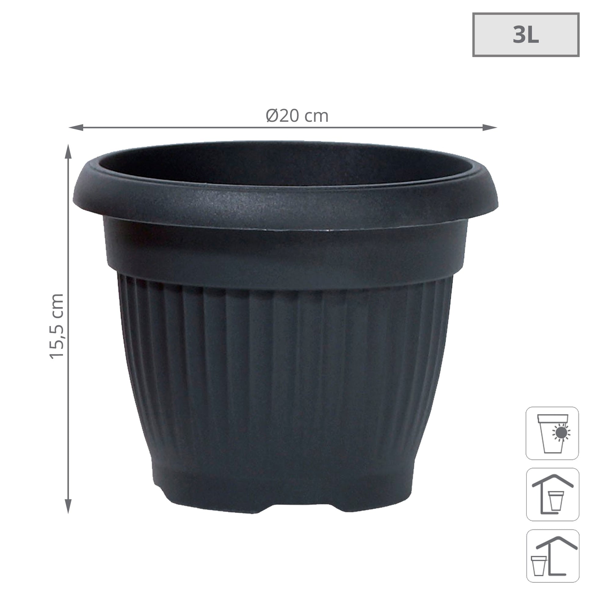 Maceta Terra 3l., Dimensiones (mm) 200x200x155, Color Antracita
