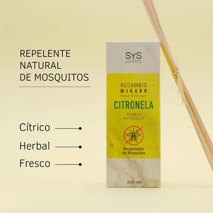 Recambio Mikado Citronela Mármol SYS Aromas 200 ml | Con Palos | Aroma Cítrico y Herbal | Ayuda a Ahuyentar Mosquitos_1