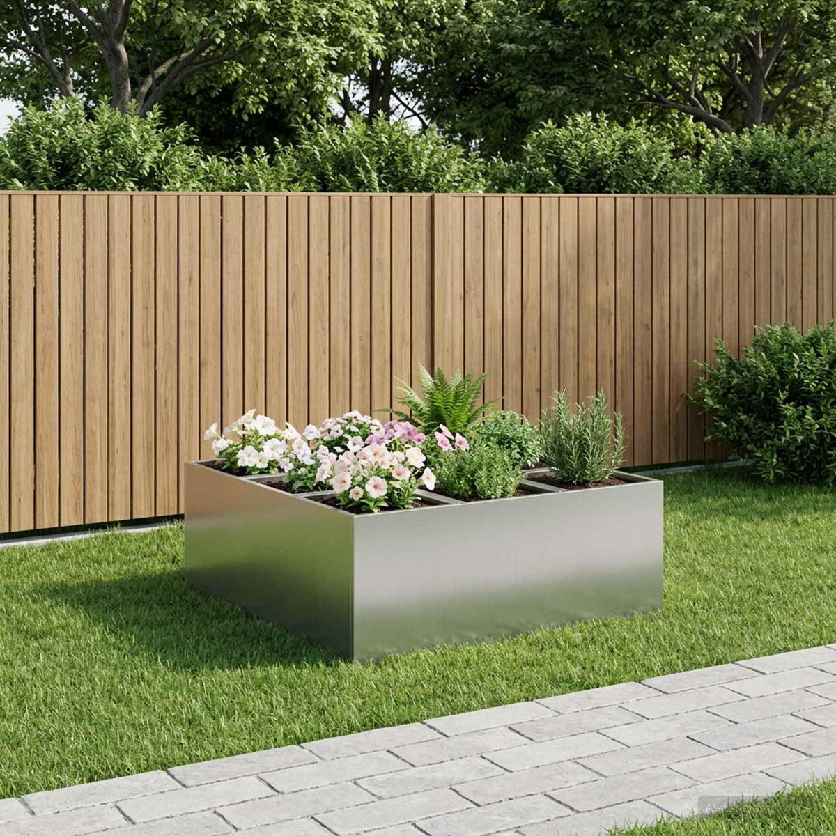 Macetero De Jardín Plateado 100 X 100 X 50 Cm Acero Galvanizado_1