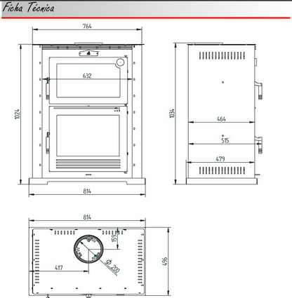 BRICOSOL Horno de leña frontal con bandeja de 50 cm FM Modelo HL-100 Interior Vermiculita_3