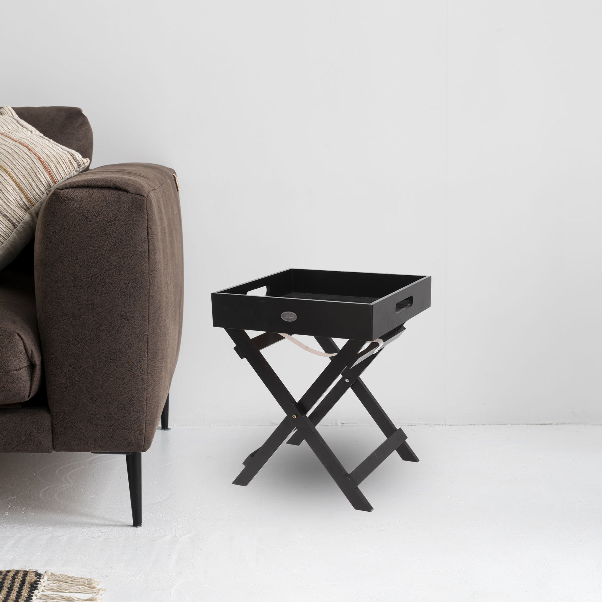 Well Home Bandeja Para Servir En Madera Con Patas Plegables Color Negro 30x30x36cm_2