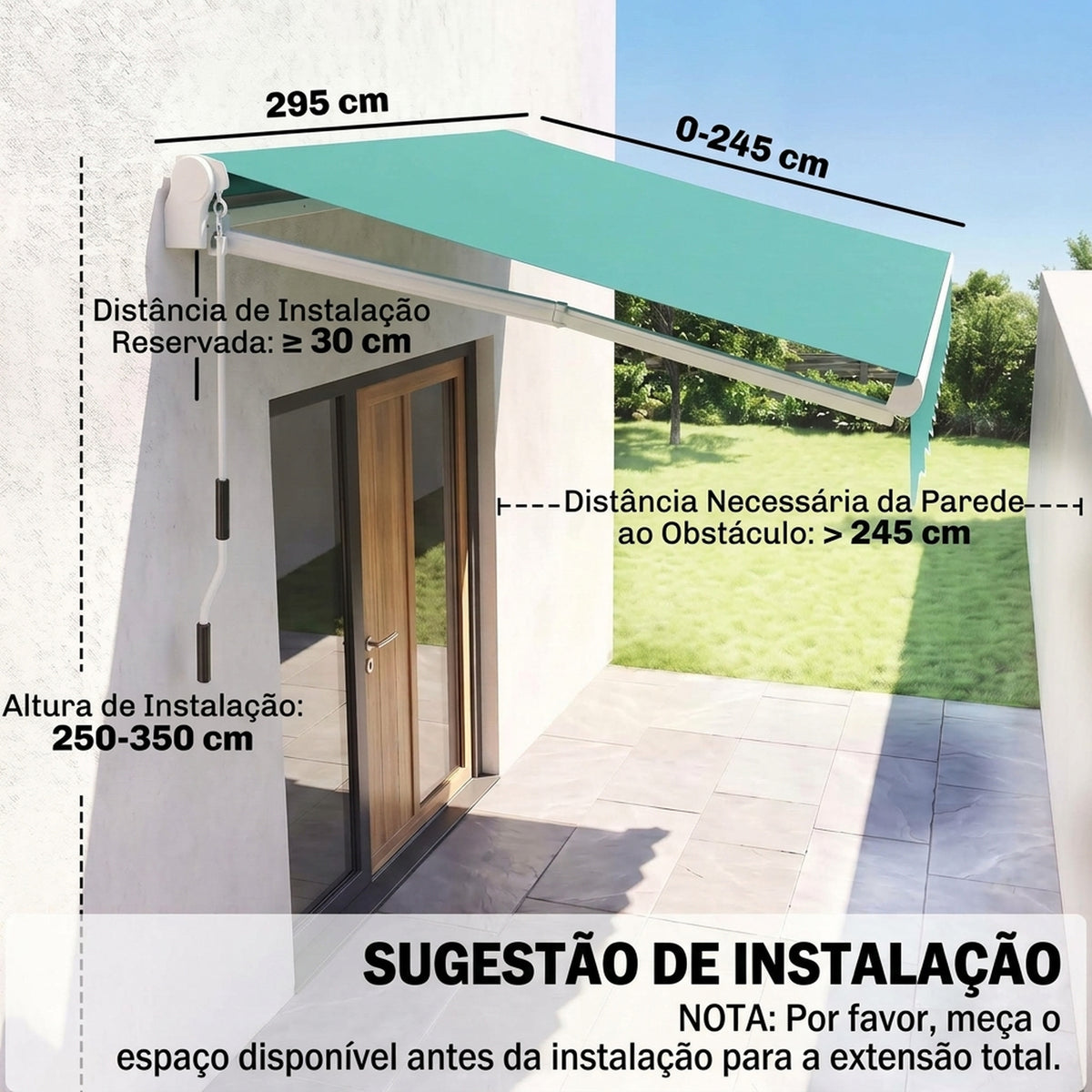 Toldo Manual Retráctil Outsunny Poliéster, Aluminio Verde 295x245x151.5 Cm_2