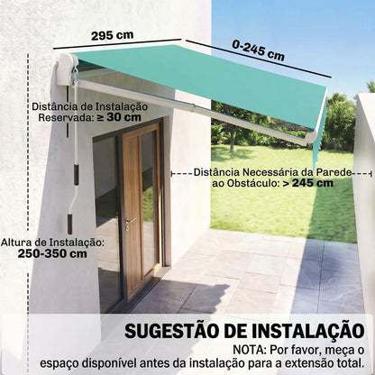 Toldo Manual Retráctil Outsunny Poliéster, Aluminio Verde 295x245x151.5 Cm_2