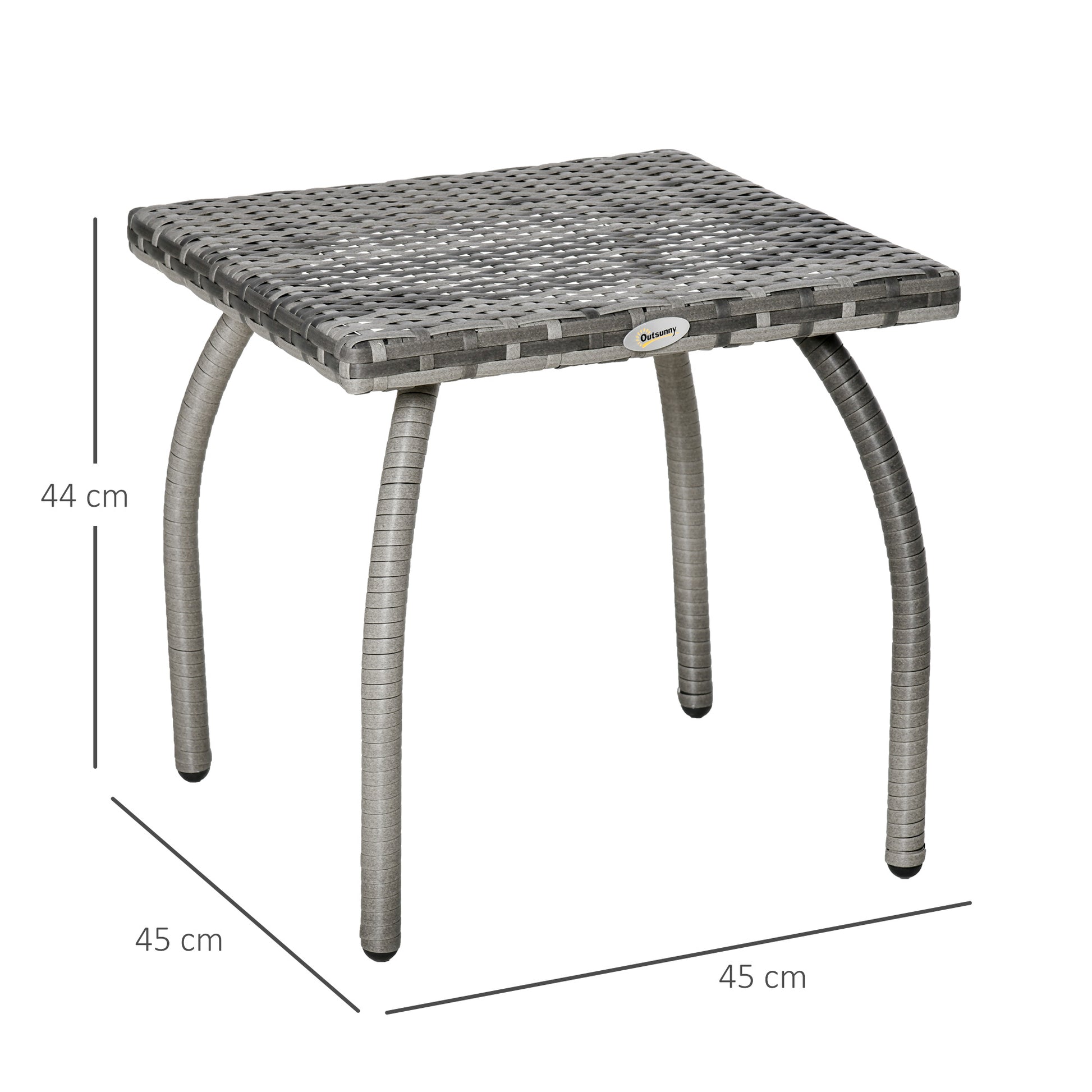 Outsunny Mesa De Jardín De Ratán Con Patas De Metal 45x45x44 Cm Gris_2